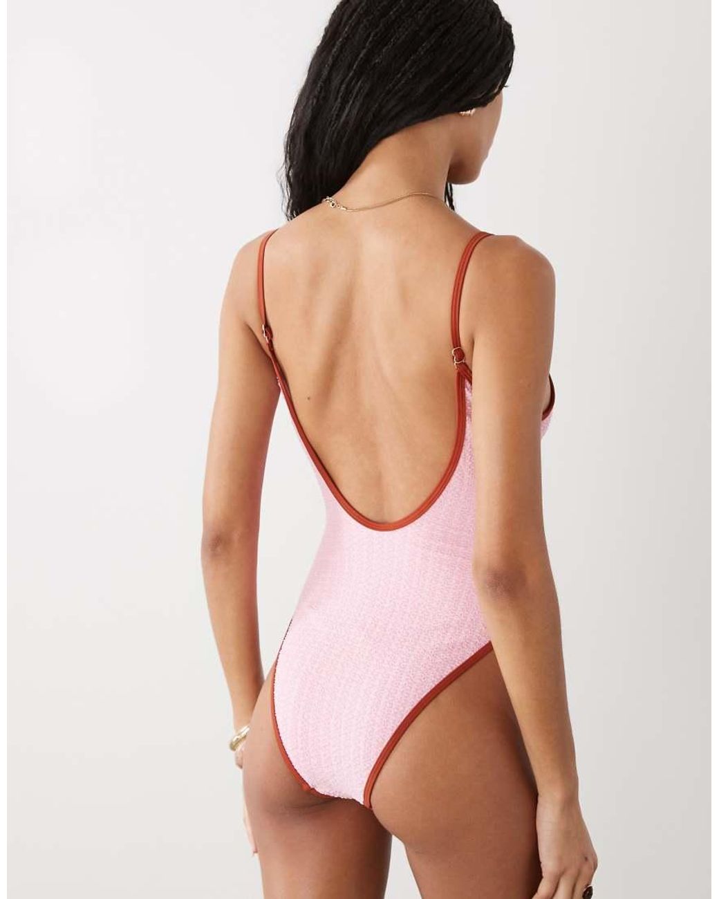 Reclaimed Vintage Pink Swimsuit With Deep V And Low Back