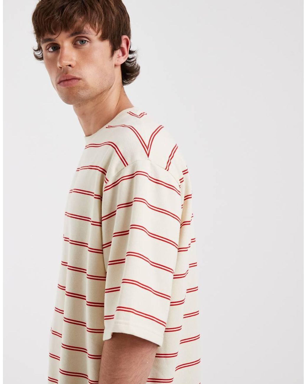 Redefined Rebel Natural Oversized Striped Short Sleeve T-shirt for men