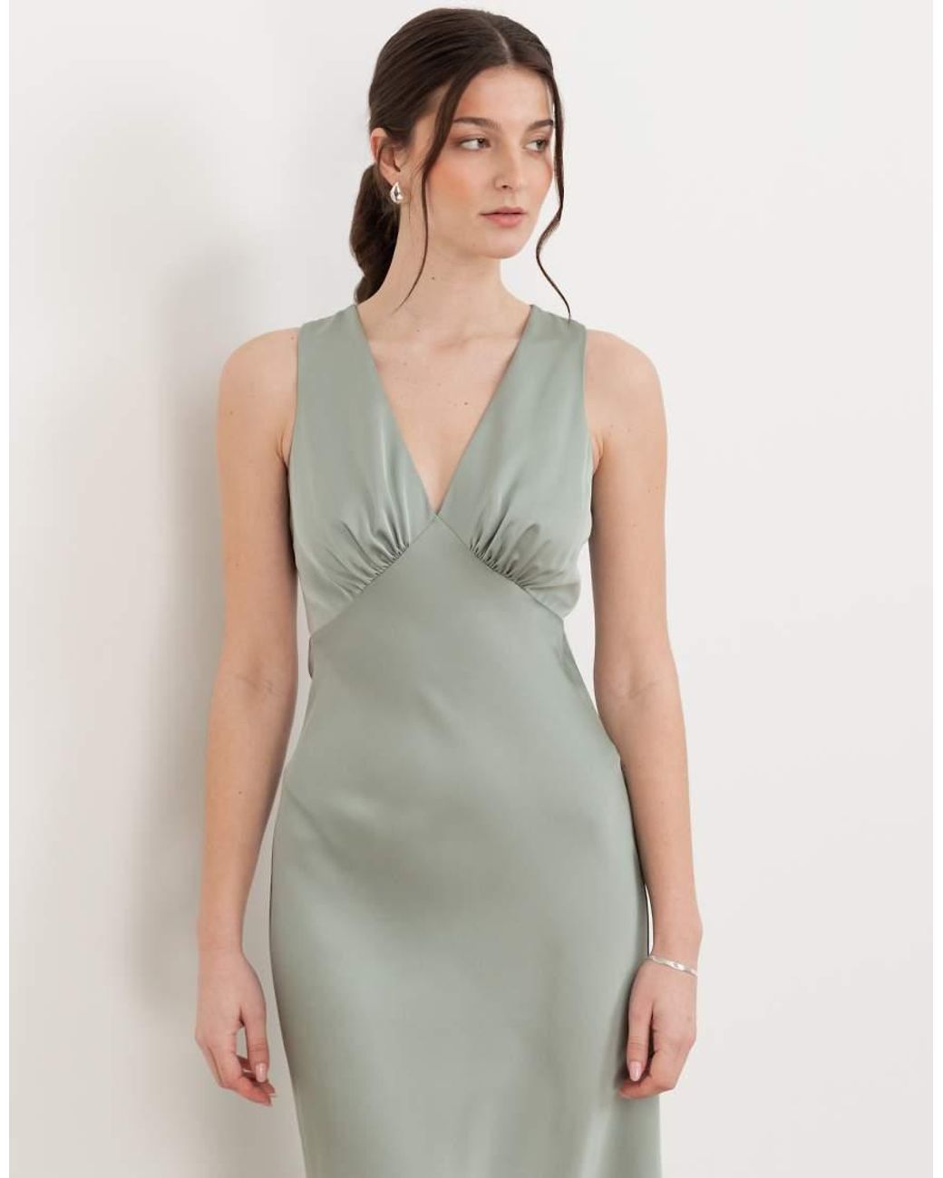 Maya White Sleeveless V Neck Satin Maxi Dress