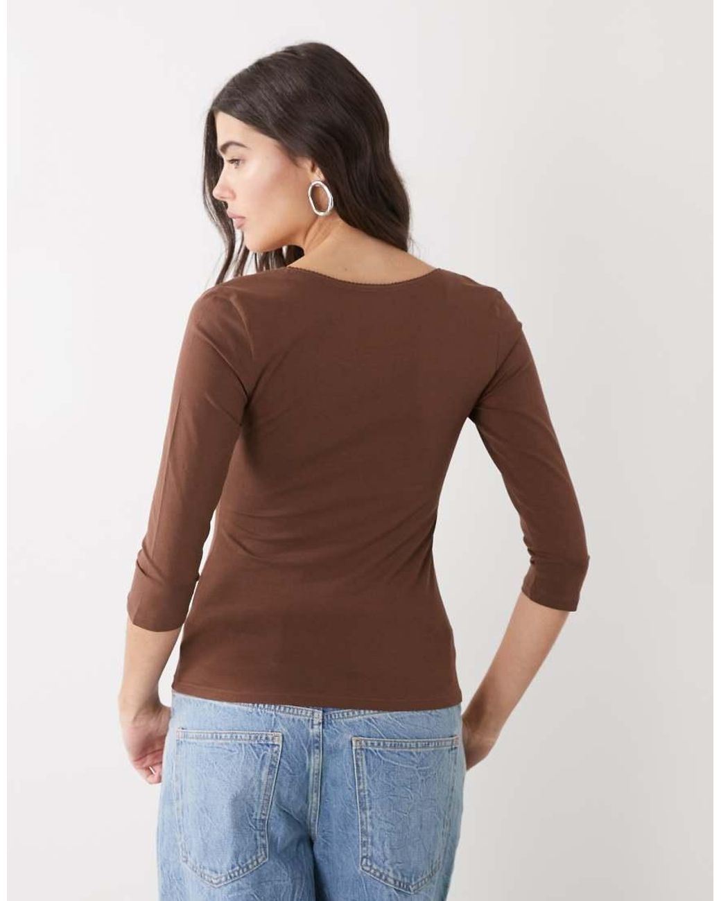 Monki Blue Cropped Sleeve Top