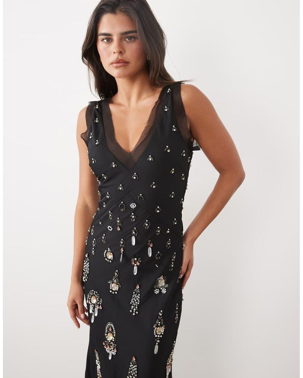 ASOS Black Jewel Embellished V-neck Maxi Dress