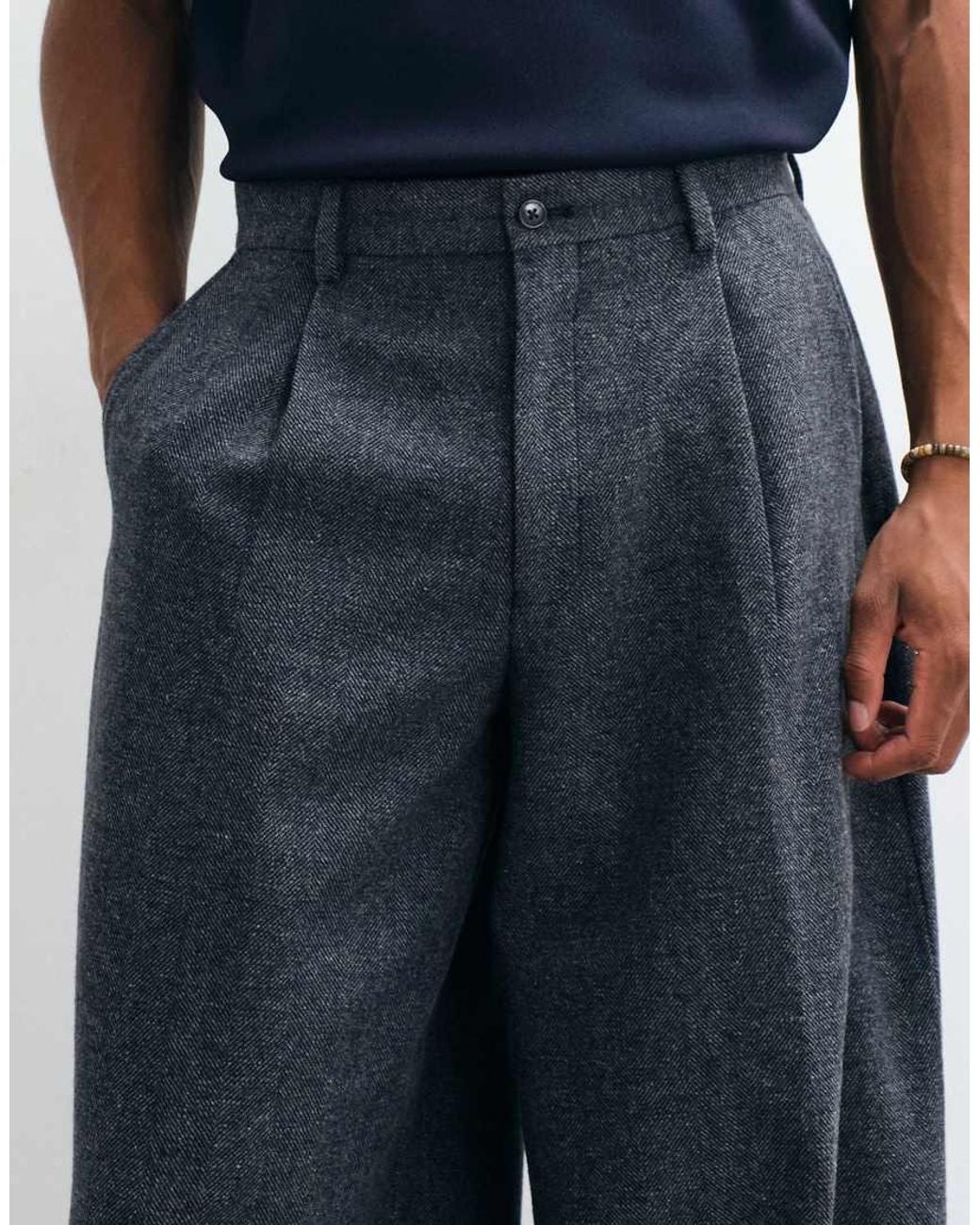 ASOS Blue Tailored Wide Barrel Leg Trousers With Wool for men
