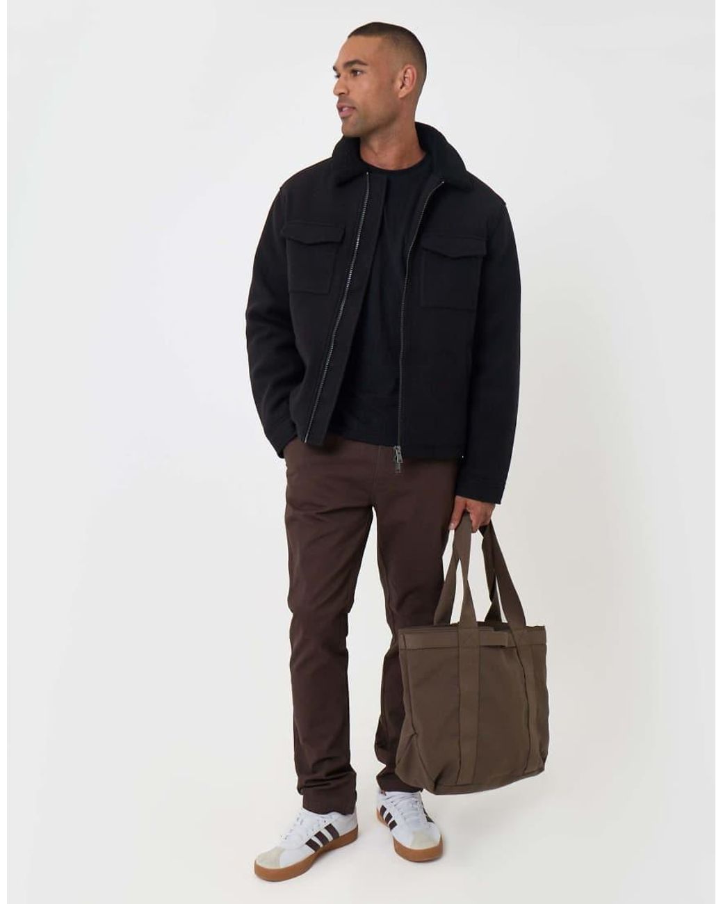 Threadbare Black Zip Jacket With Sherpa Collar & Lining for men