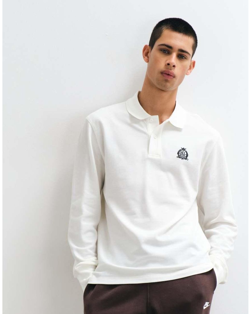 Nike White Club Long Sleeve Polo for men