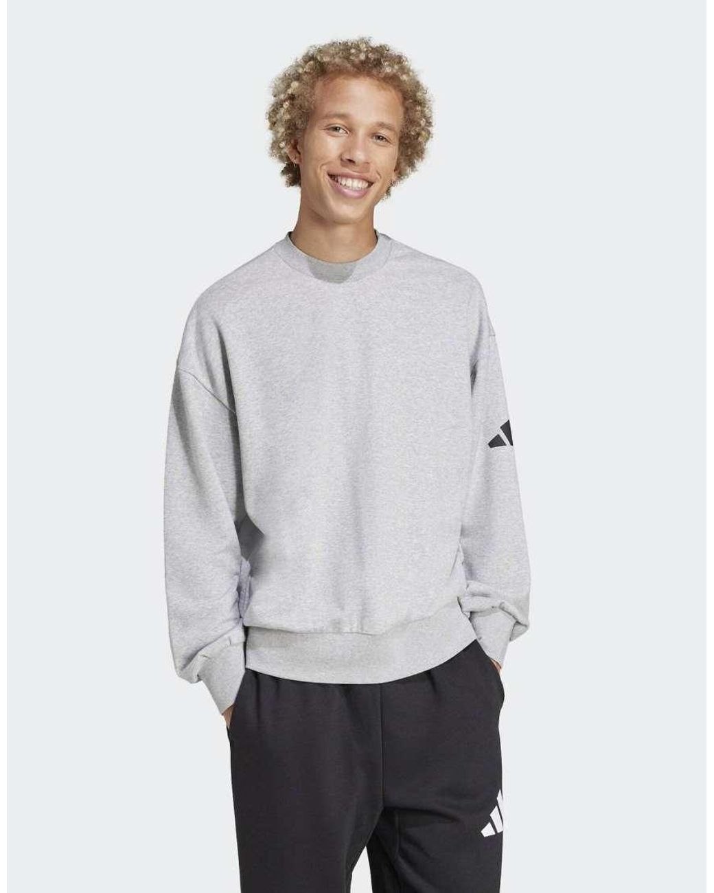 Adidas Originals Gray Essentials Loose Fit 3 Bar Logo Sweatshirt for men