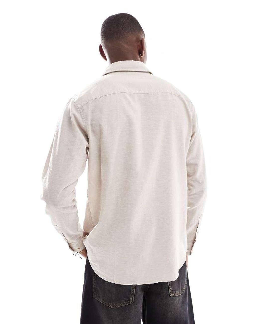 JJ Rebel White Long Sleeve Linen Blend Shirt Beige for men