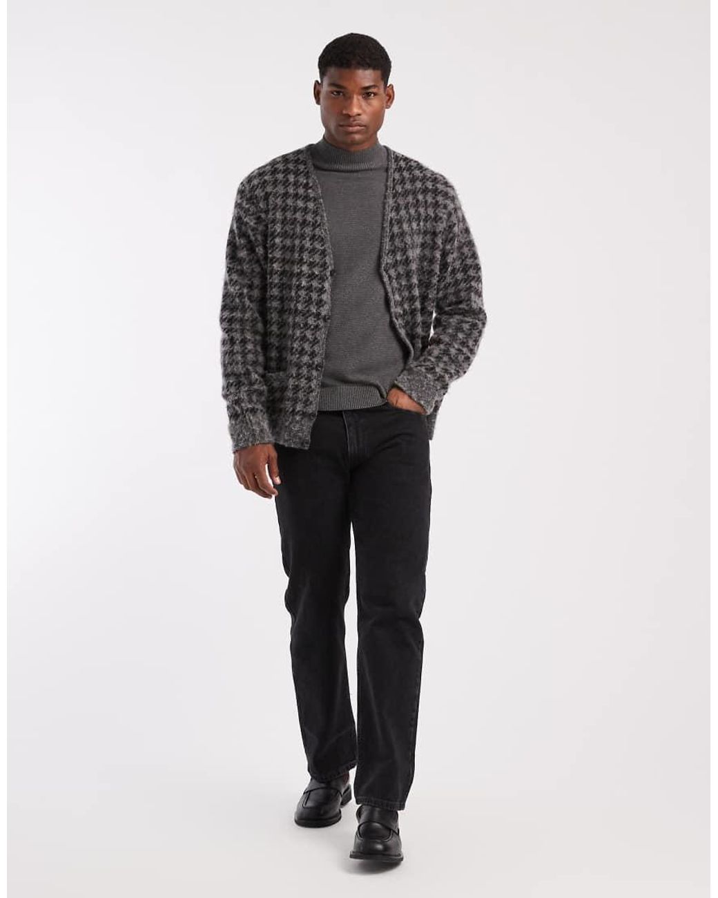 Mango Gray Classic Fine Knit Mock Neck Jumper for men
