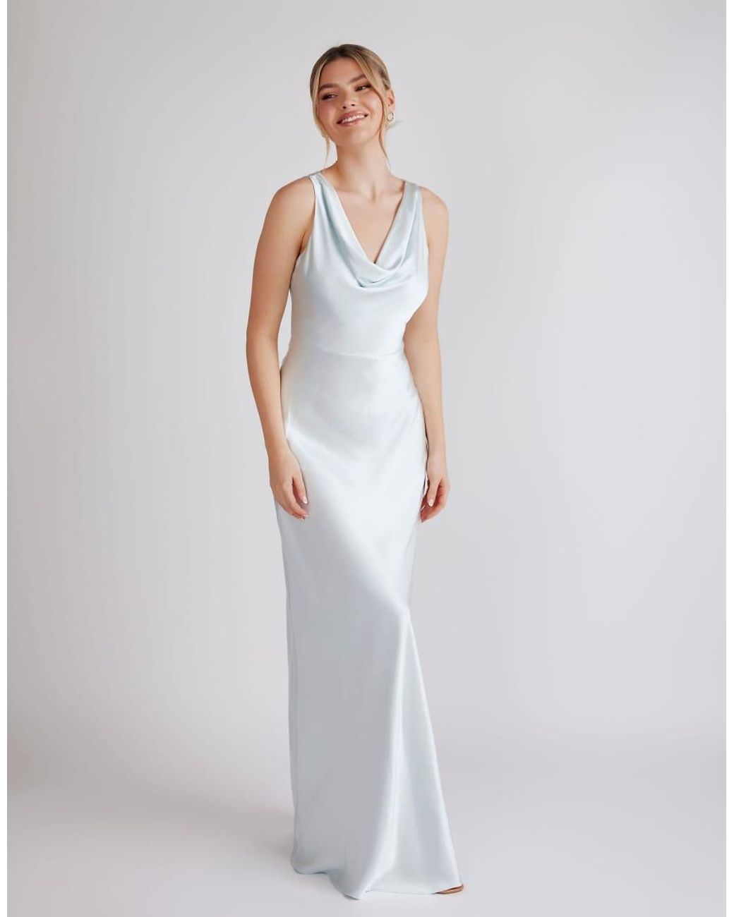 Six Stories White Cowl Front Satin Bridesmaid Dress