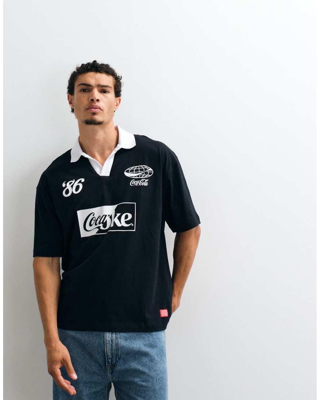 ASOS Blue Oversized Polo With Coca Cola Print for men