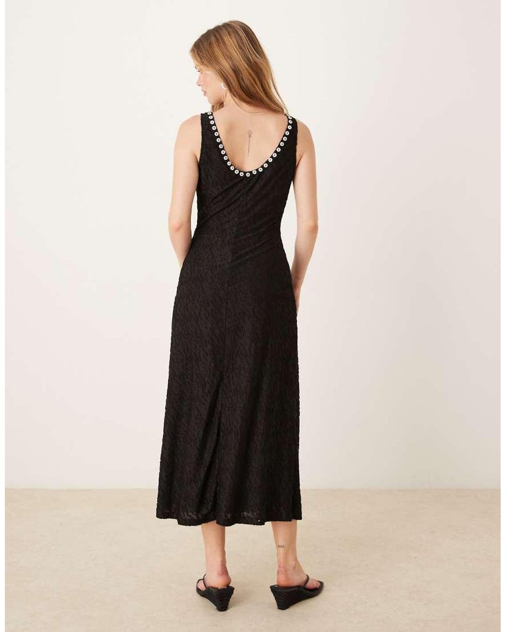 Ghospell Natural Studded Midaxi Dress