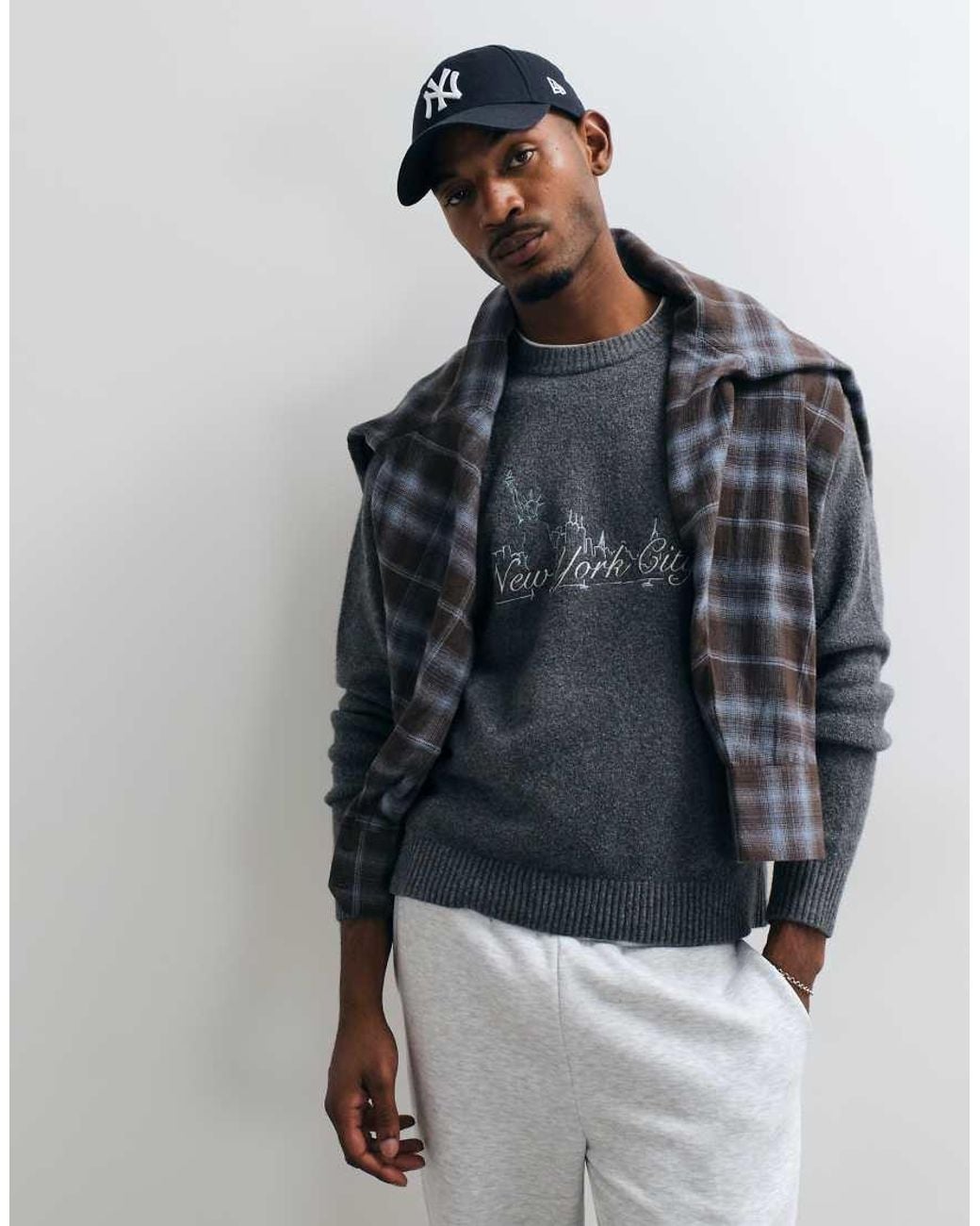 Abercrombie & Fitch Blue Knitted Crew Neck Nyc Print Jumper for men