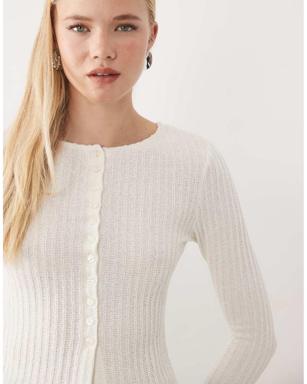 ASOS Natural Shrunken Fit Textured Button Through Long Sleeve Top