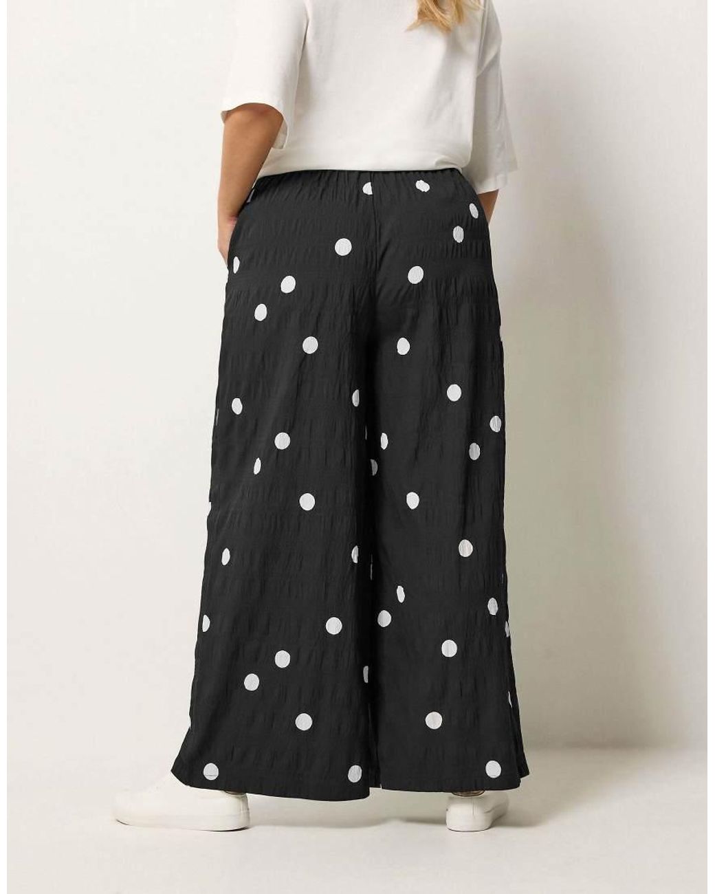 Yours Clothing Black Polka Dot Wide Leg Trousers