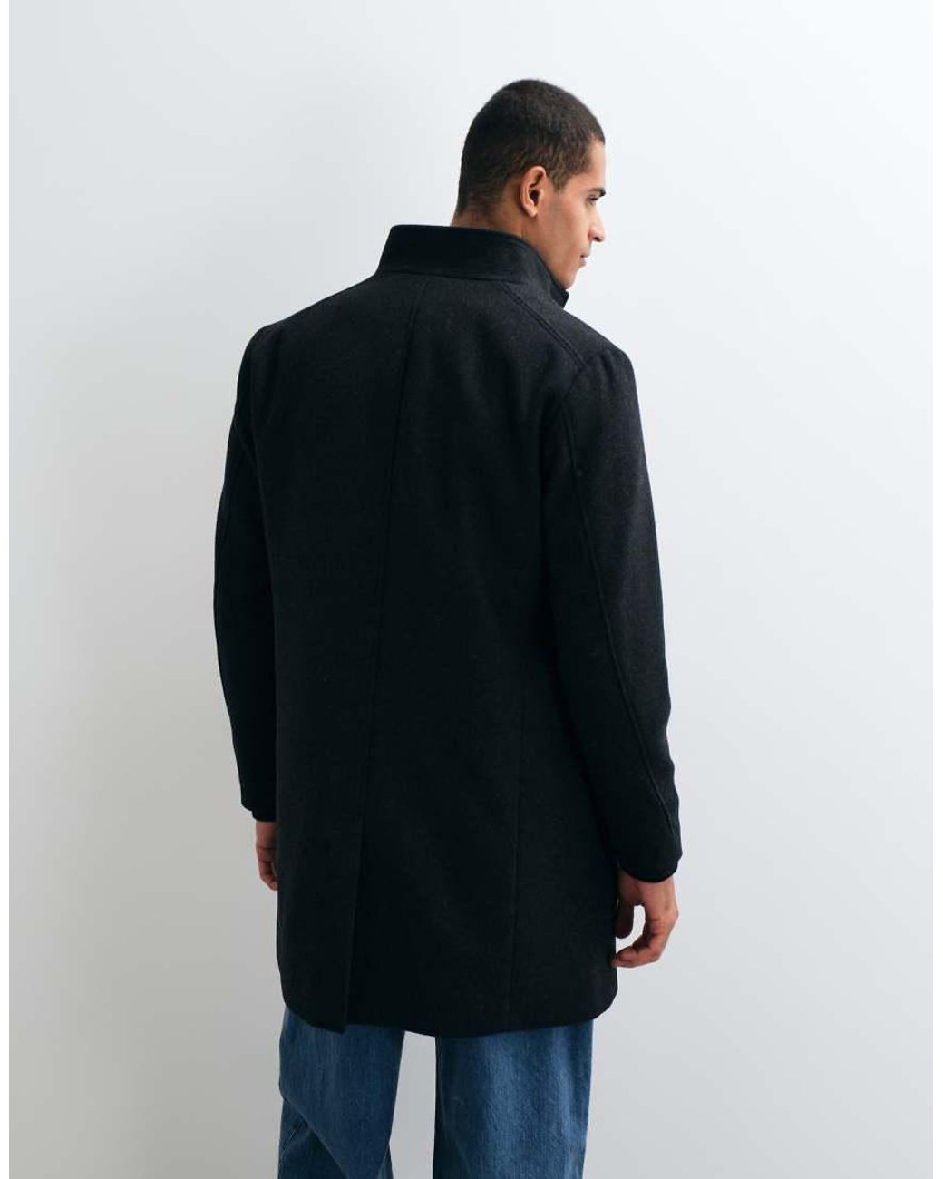 Jack & Jones Blue Wool Blend Coat With High Collar for men