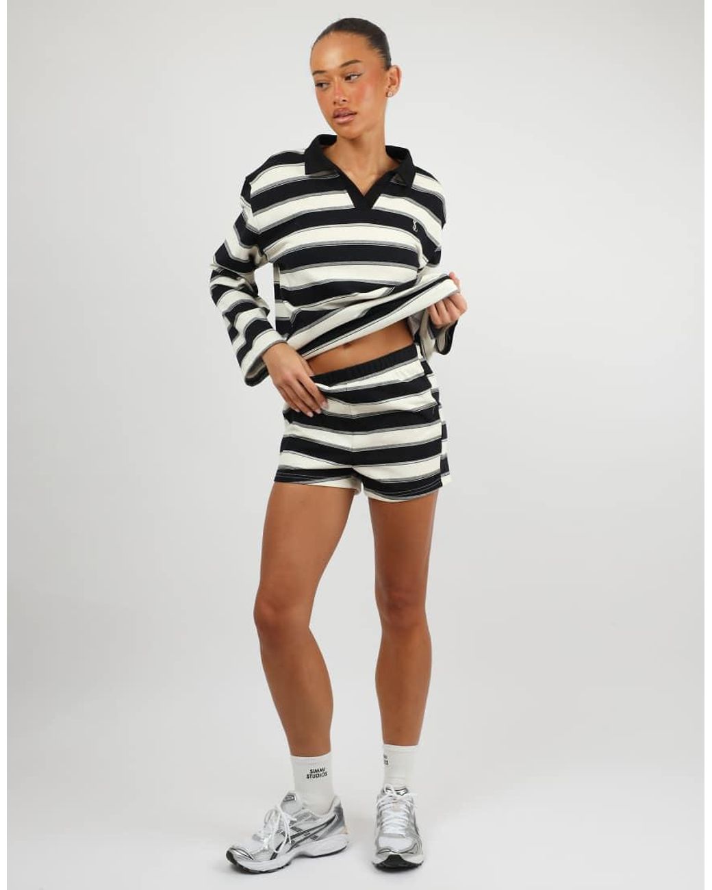 SIMMI Black X Mia Khan Madrid Stripe Rugby Top