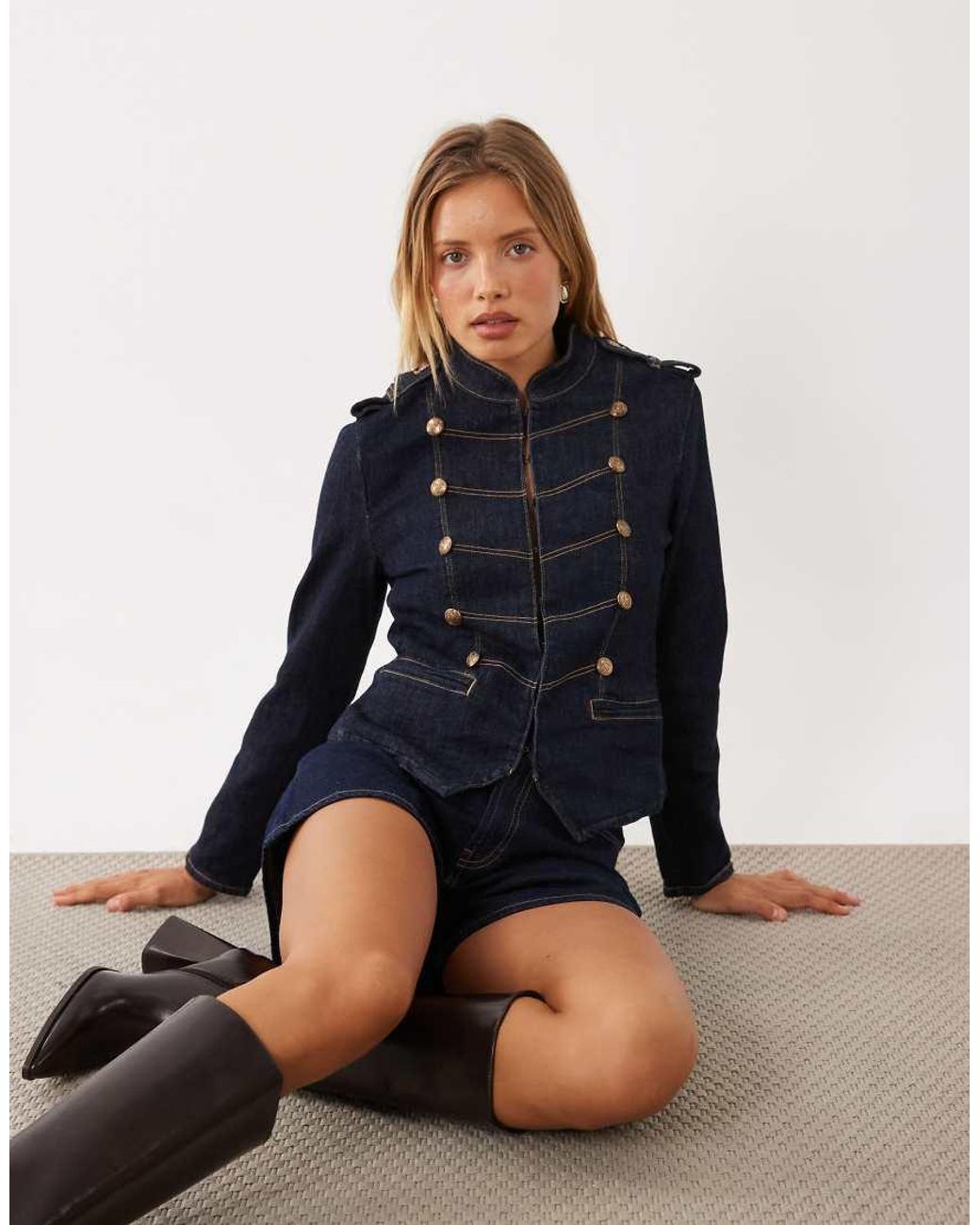 Mango Blue High Neck Denim Utility Jacket