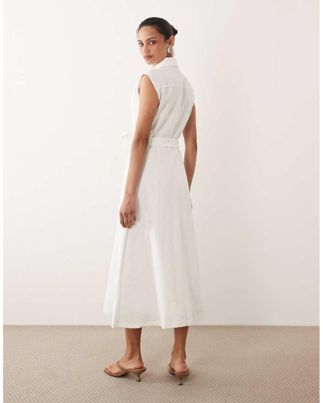 Mango Natural 100% Linen Sleeveless Midi Dress