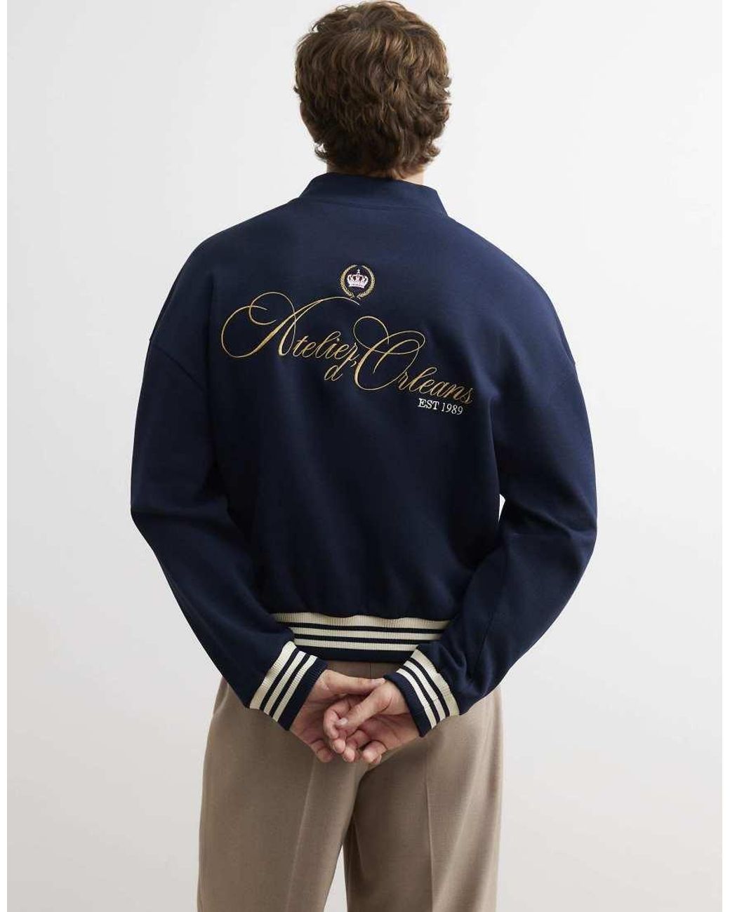 River Island Blue Oversized Fit Crest Bomber Jacket for men