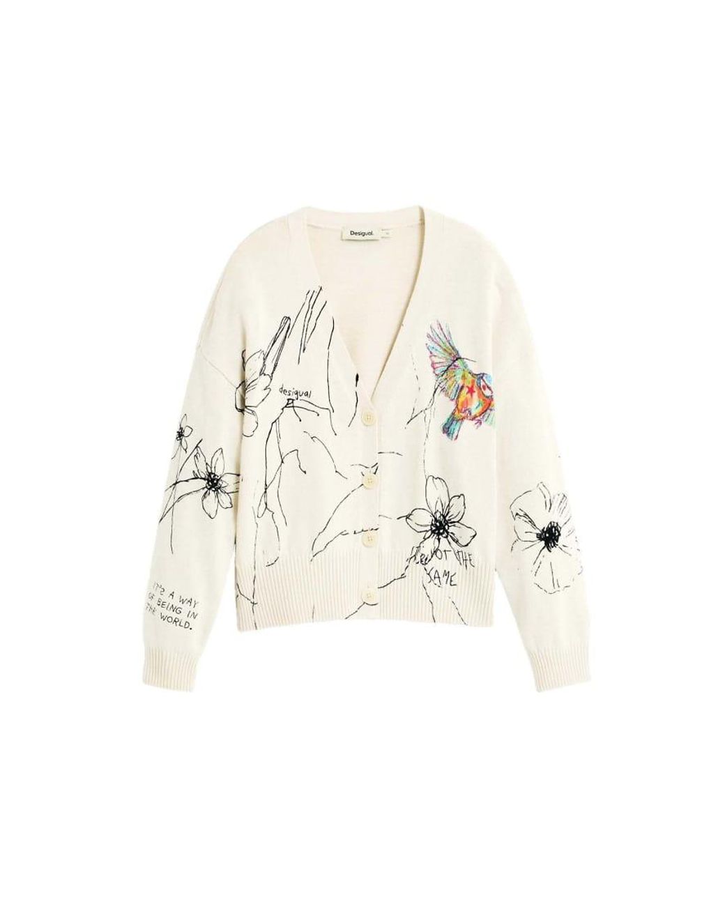 Desigual White Floral Print Cardigan