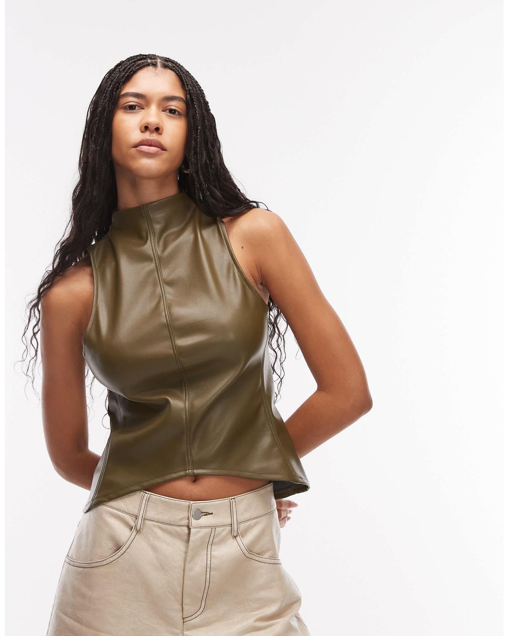 ASOS Green Pu High Neck Top