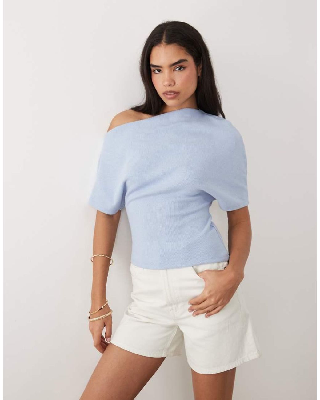 Gina Tricot Blue Soft Asymmetric Top
