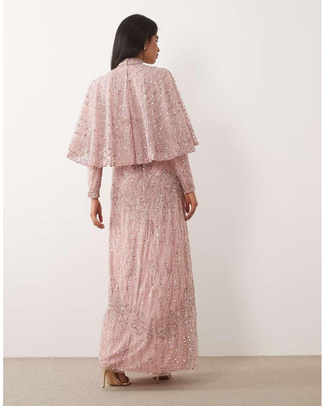 Beauut Pink Embellished Cape Detail Maxi Dress