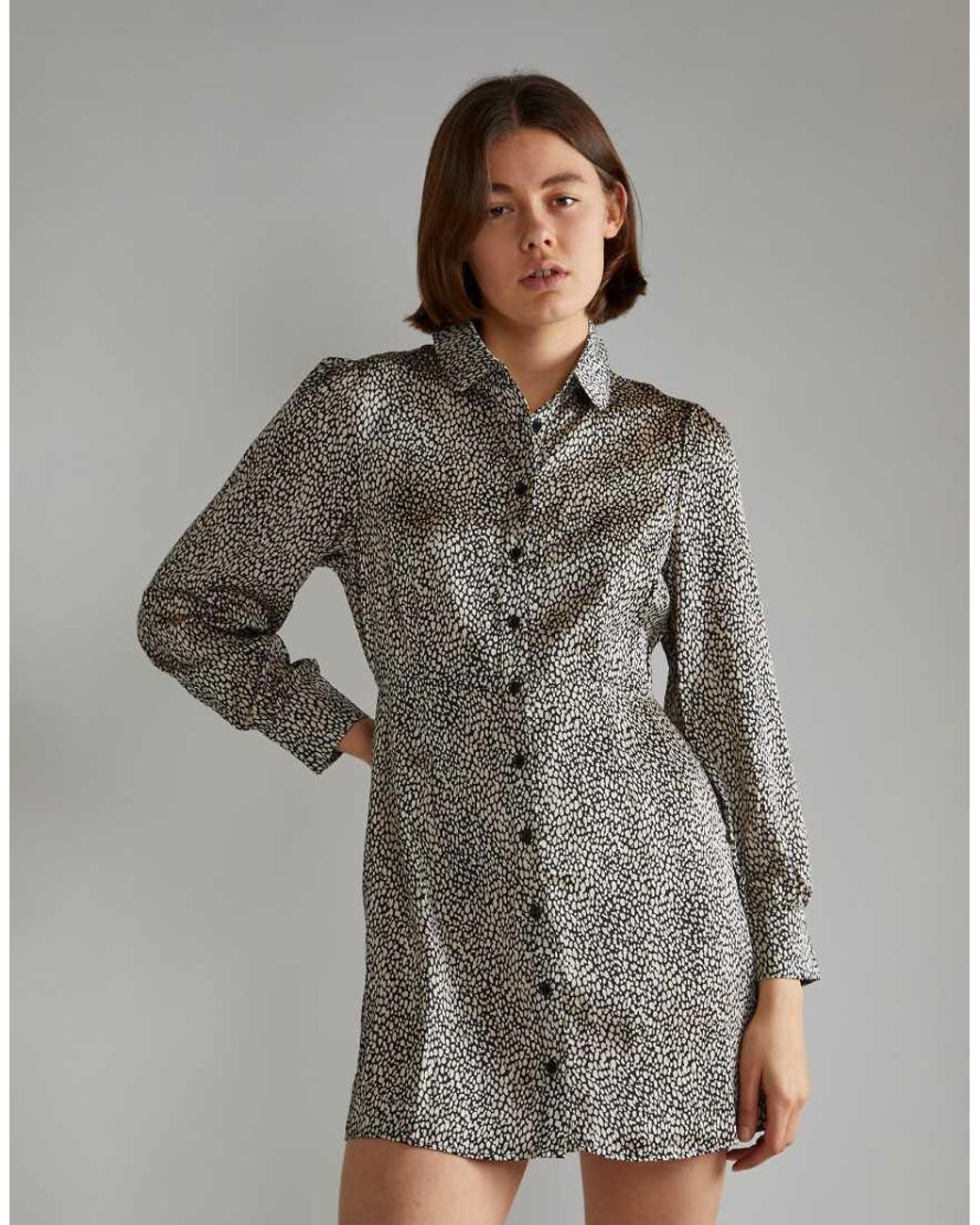 Glamorous Gray Long Sleeve Shirt Dress