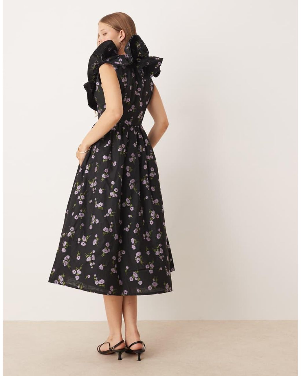True Decadence Black Ruffle Midi Dress