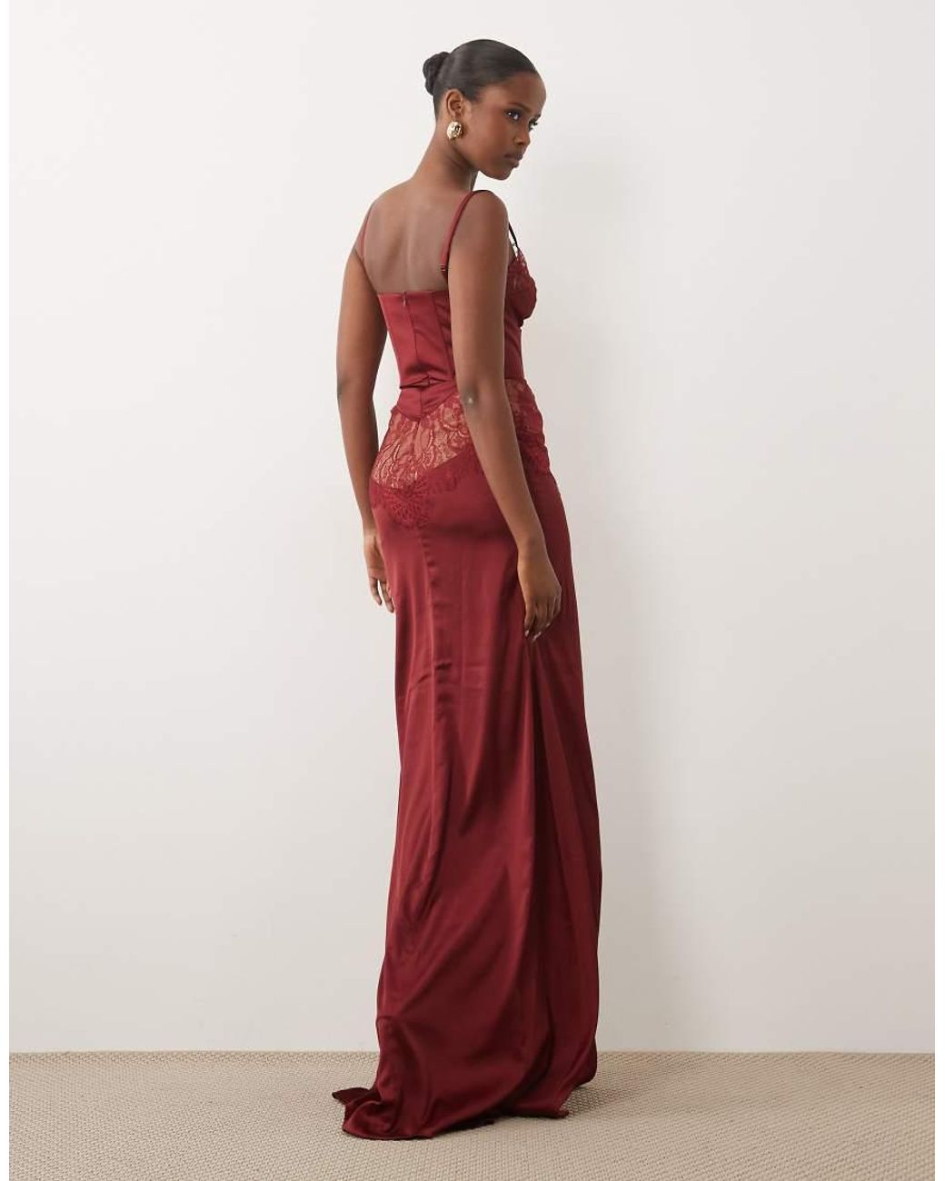 The Dolls House Red Dolce Exclusive Premium Satin And Lace Insert Cami Maxi Dress