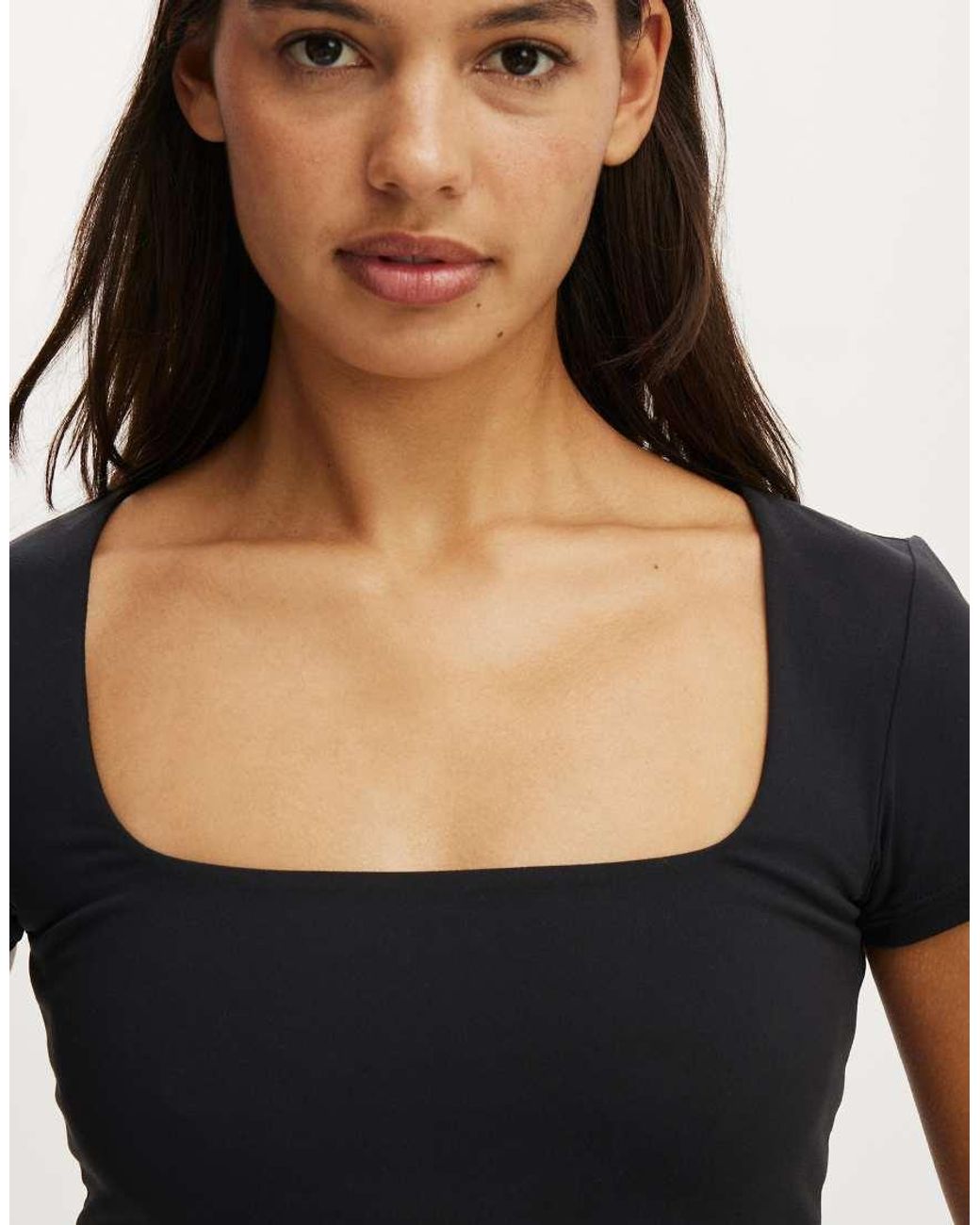Cotton On Black Ultra Soft Square Neck Fitted Tshirt