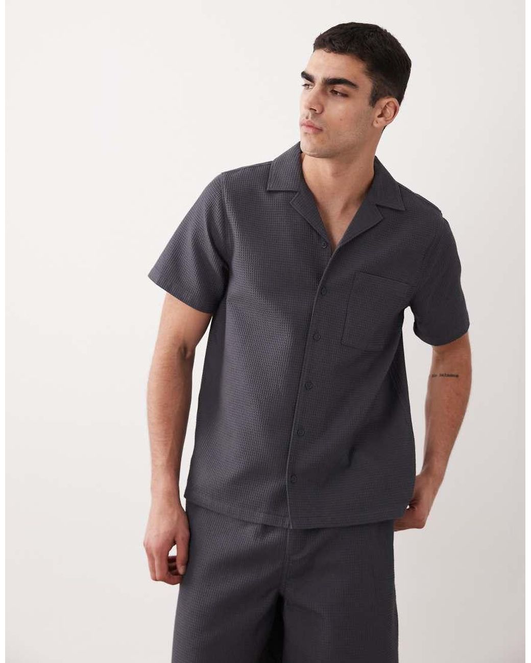 New Look Blue Co-Ord Waffle Shirt for men