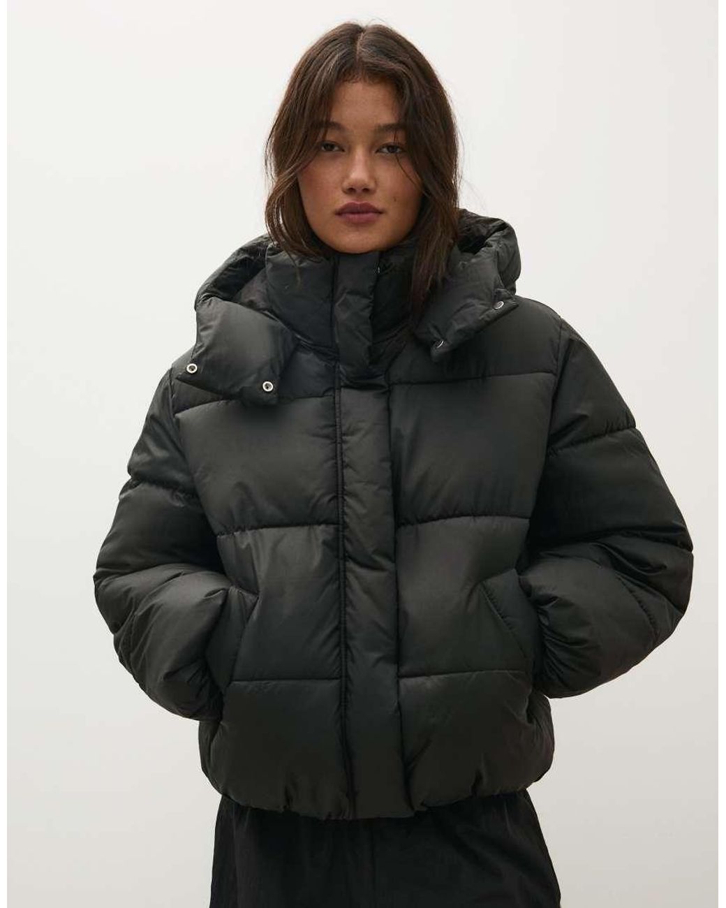 Bershka Black Oversize Hooded Puffer Jacket