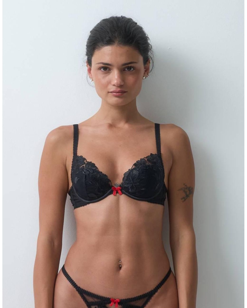 Ann Summers Brown Noir Desire Floral Embroidery Padded Plunge Bra