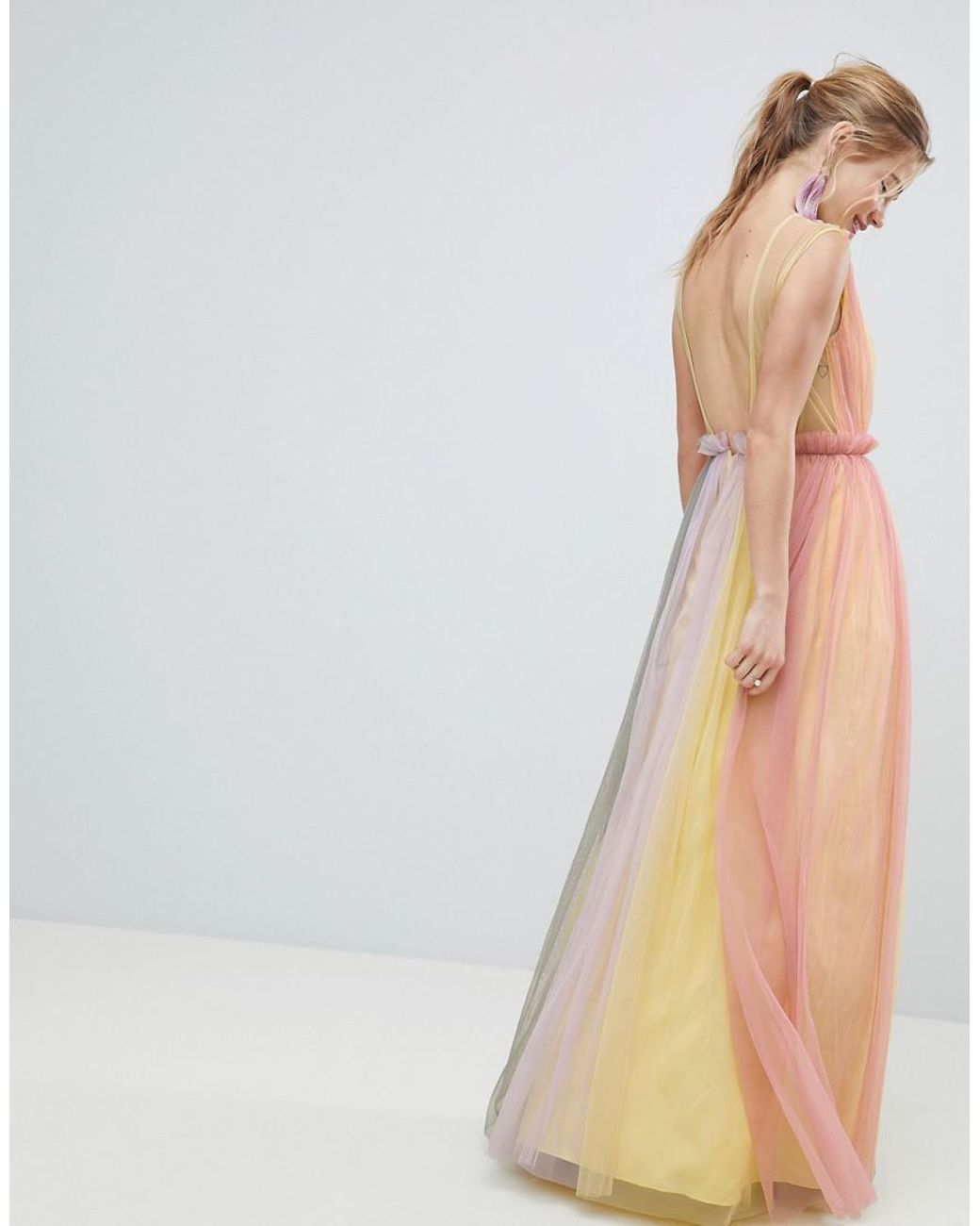 ASOS Tulle Maxi Dress In Pastel Color Block Lyst