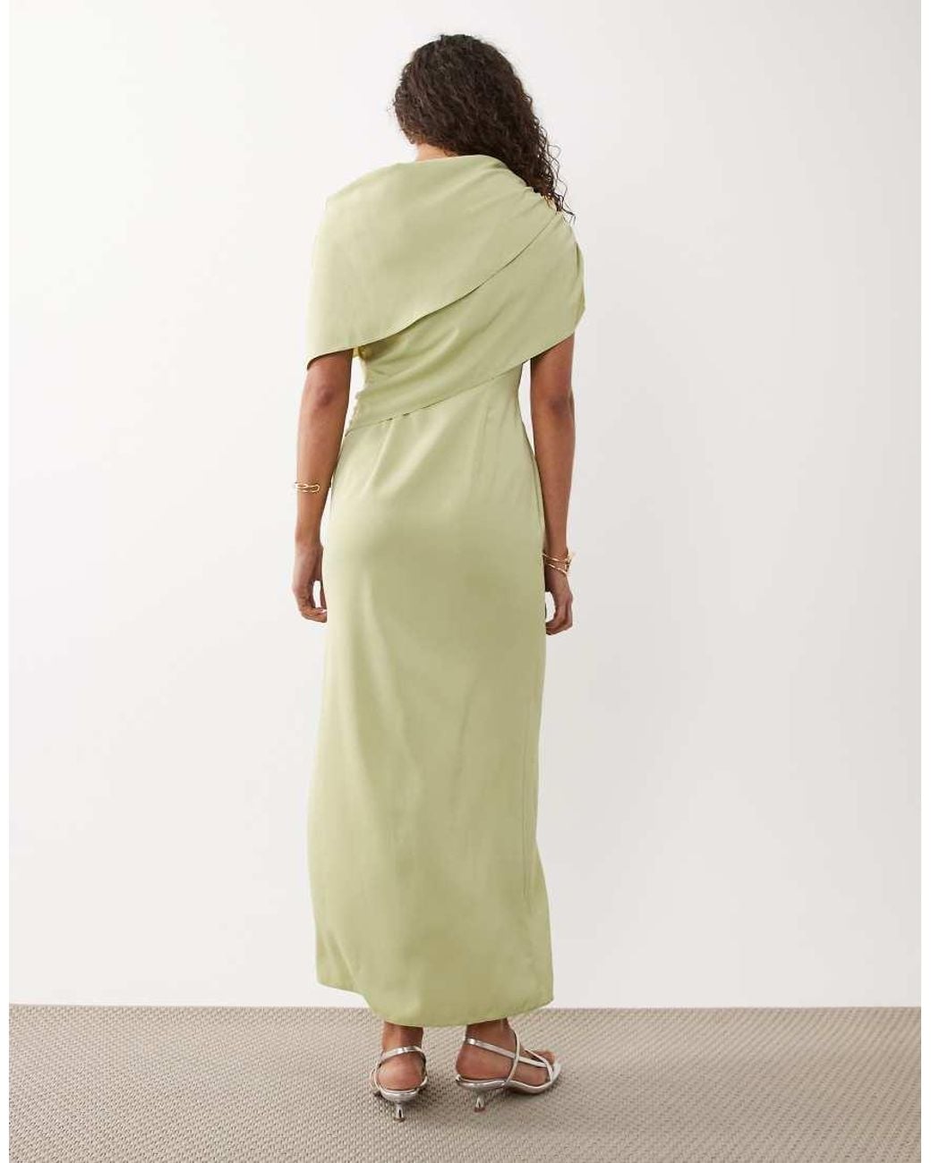 ASOS Green Fallen Shoulder Midi Dress