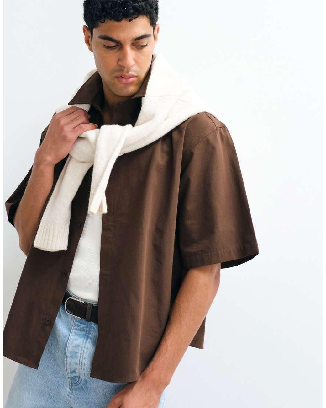 ASOS Brown Oversized Poplin Shirt for men