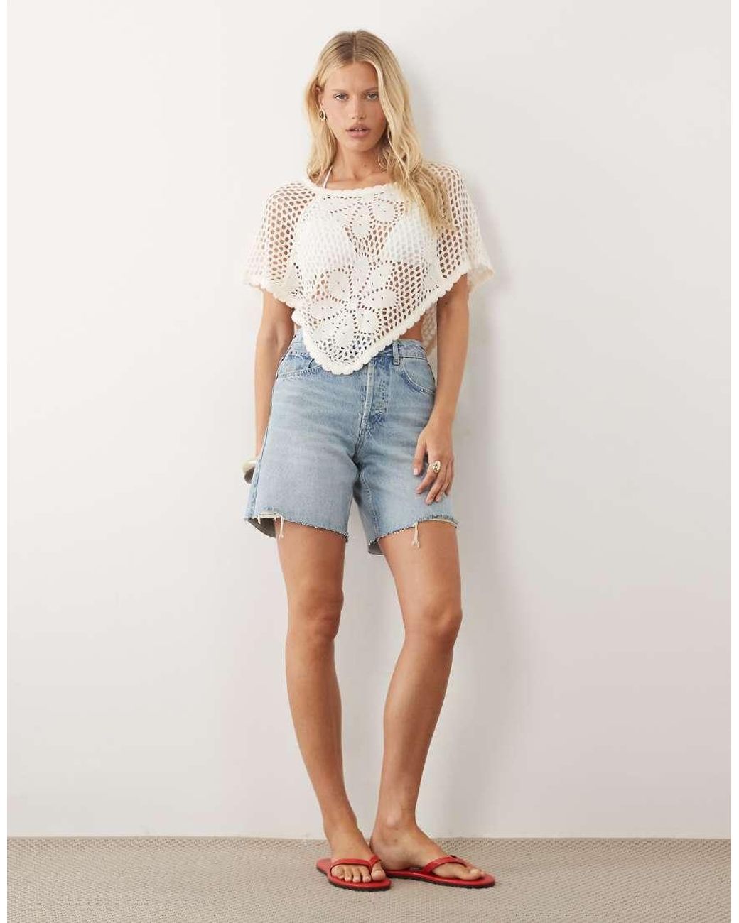Miss Selfridge Blue Crochet Floral Poncho Top
