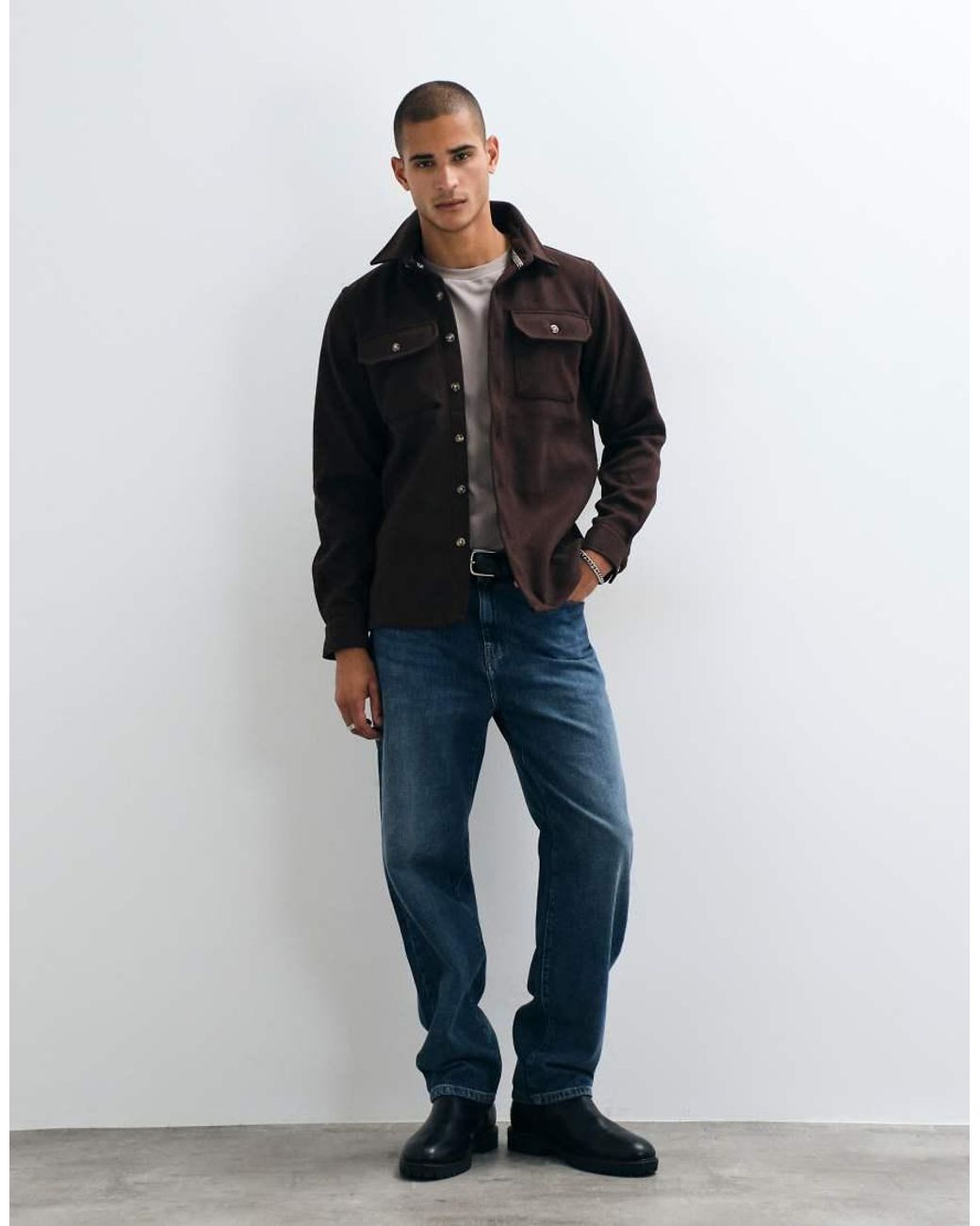 Brave Soul Blue Studio Wool Mix Overshirt for men