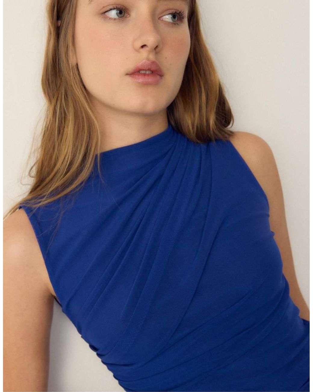 Stradivarius Blue Gathered Tulle T-shirt