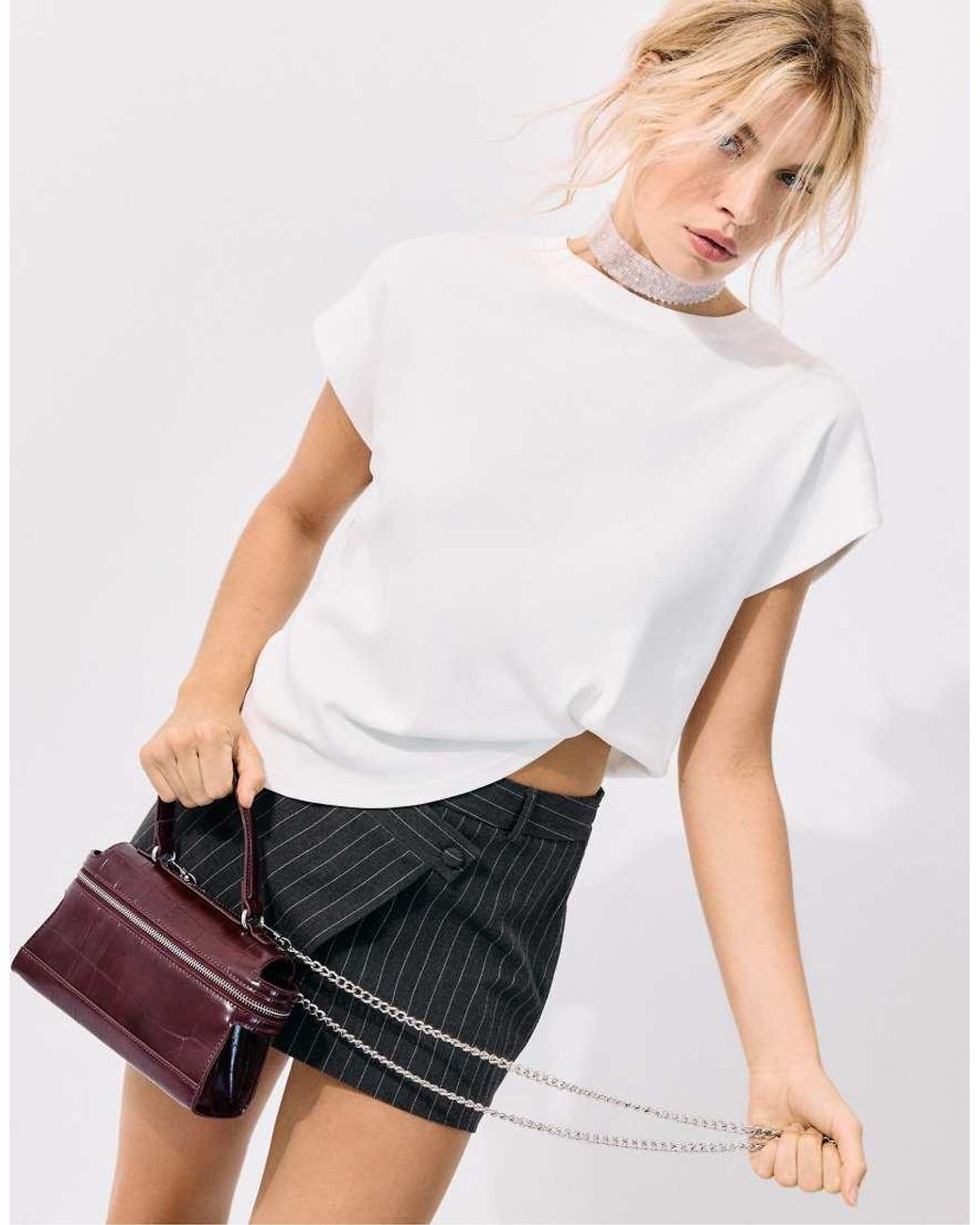 Stradivarius White Mini Coconut-effect Crossbody Bag