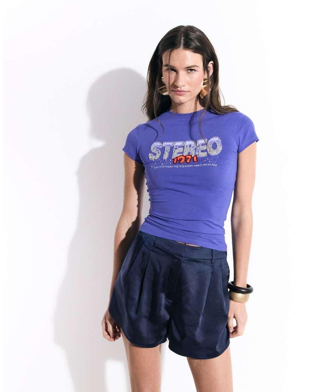 ASOS Blue Embellished Baby Tee With Vintage Stereo Graphic