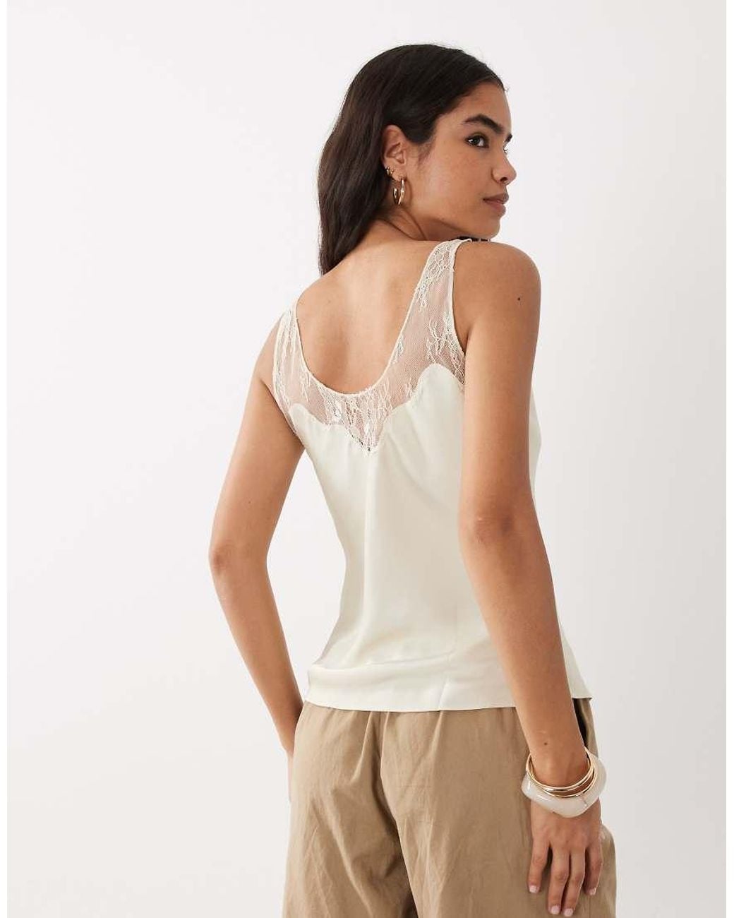 Mango Natural Satin Lace Detail Sleeveless Cami