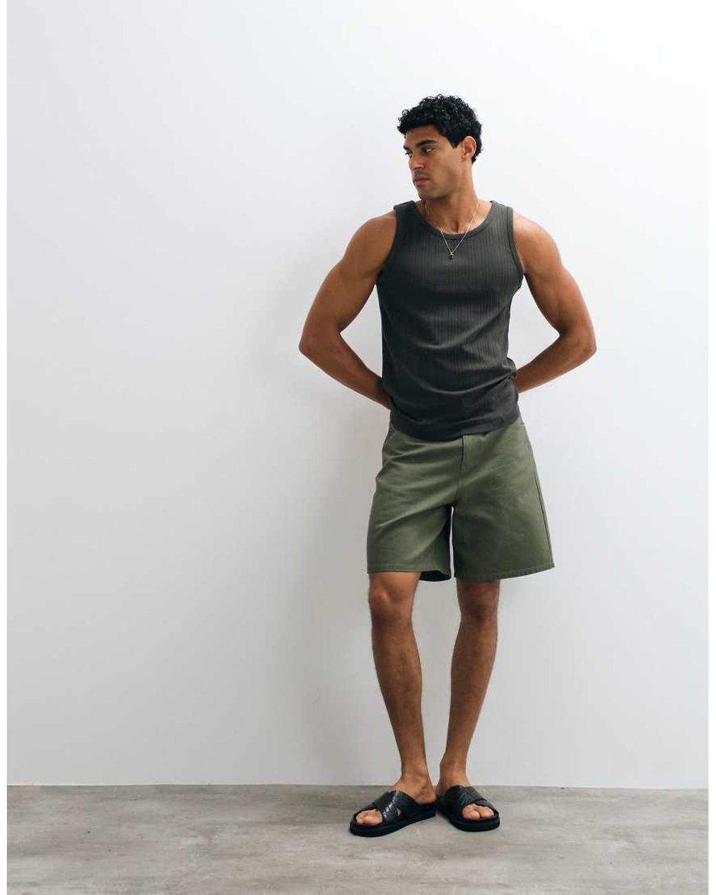 SELECTED Brown Ribbed Tank for men