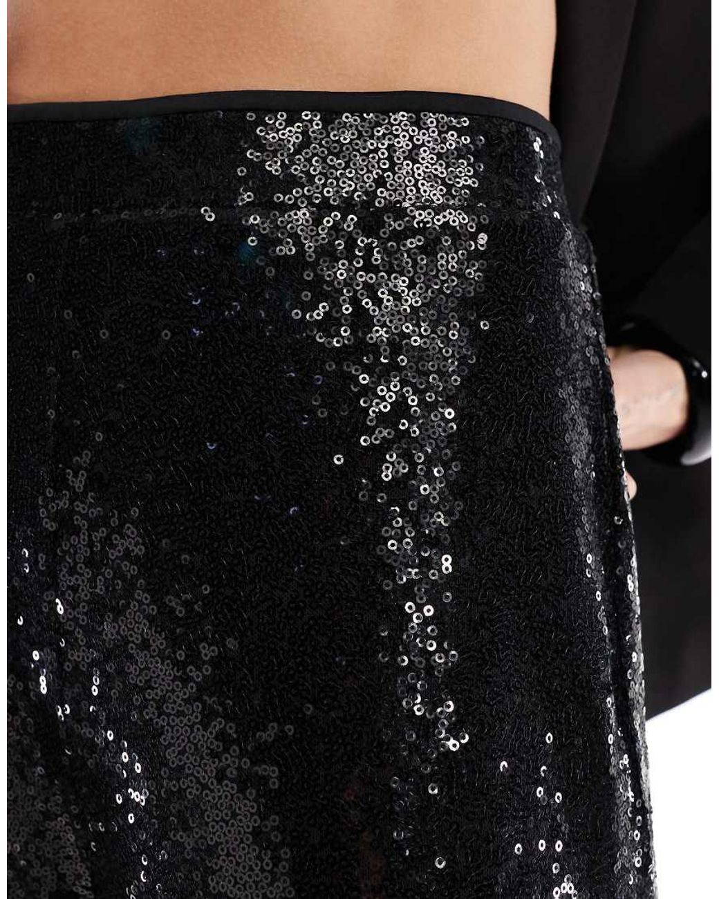 ONLY Black High Waist Pull On Sequin Trousers