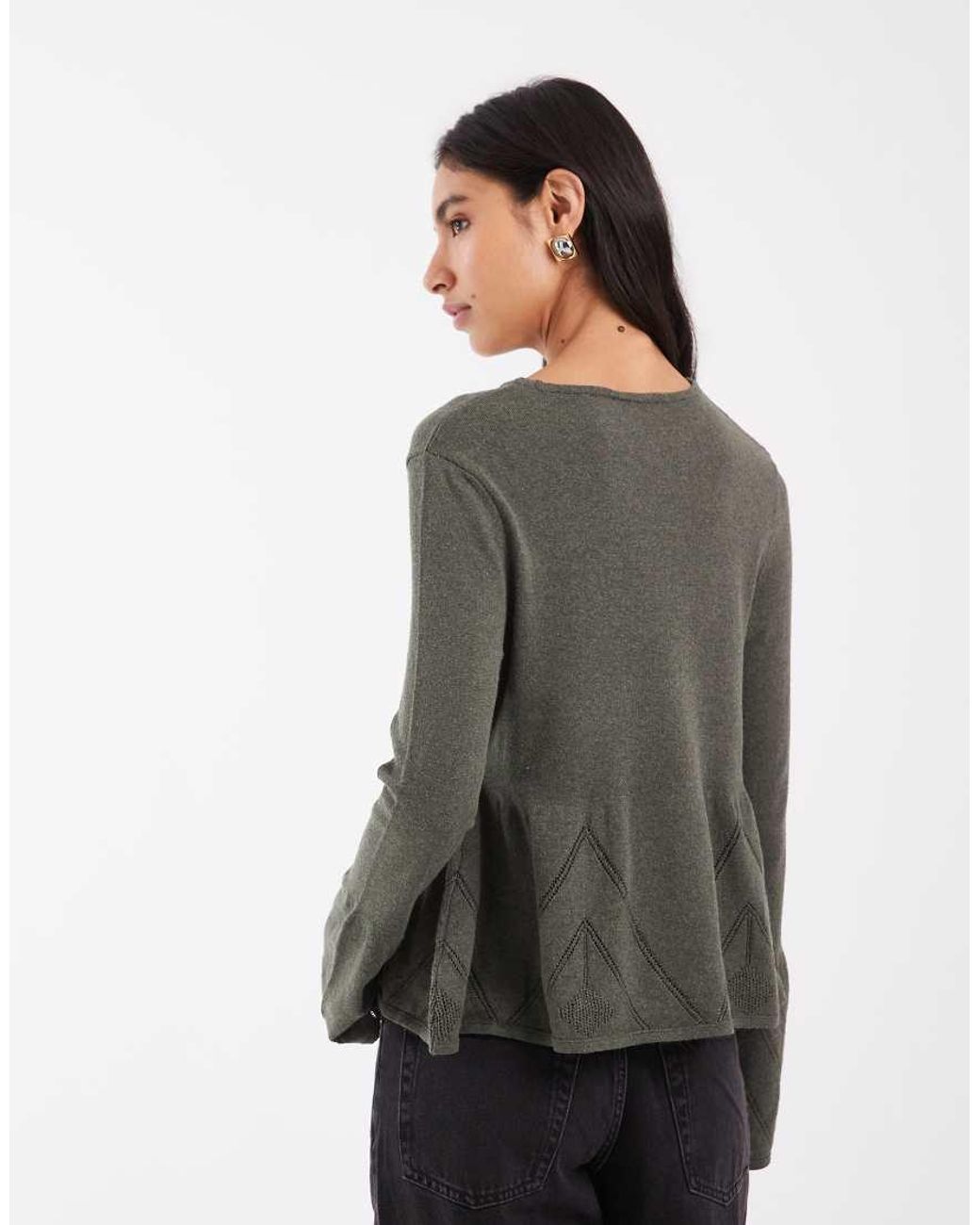 ASOS Gray Knitted Peplum Long Sleeve Top