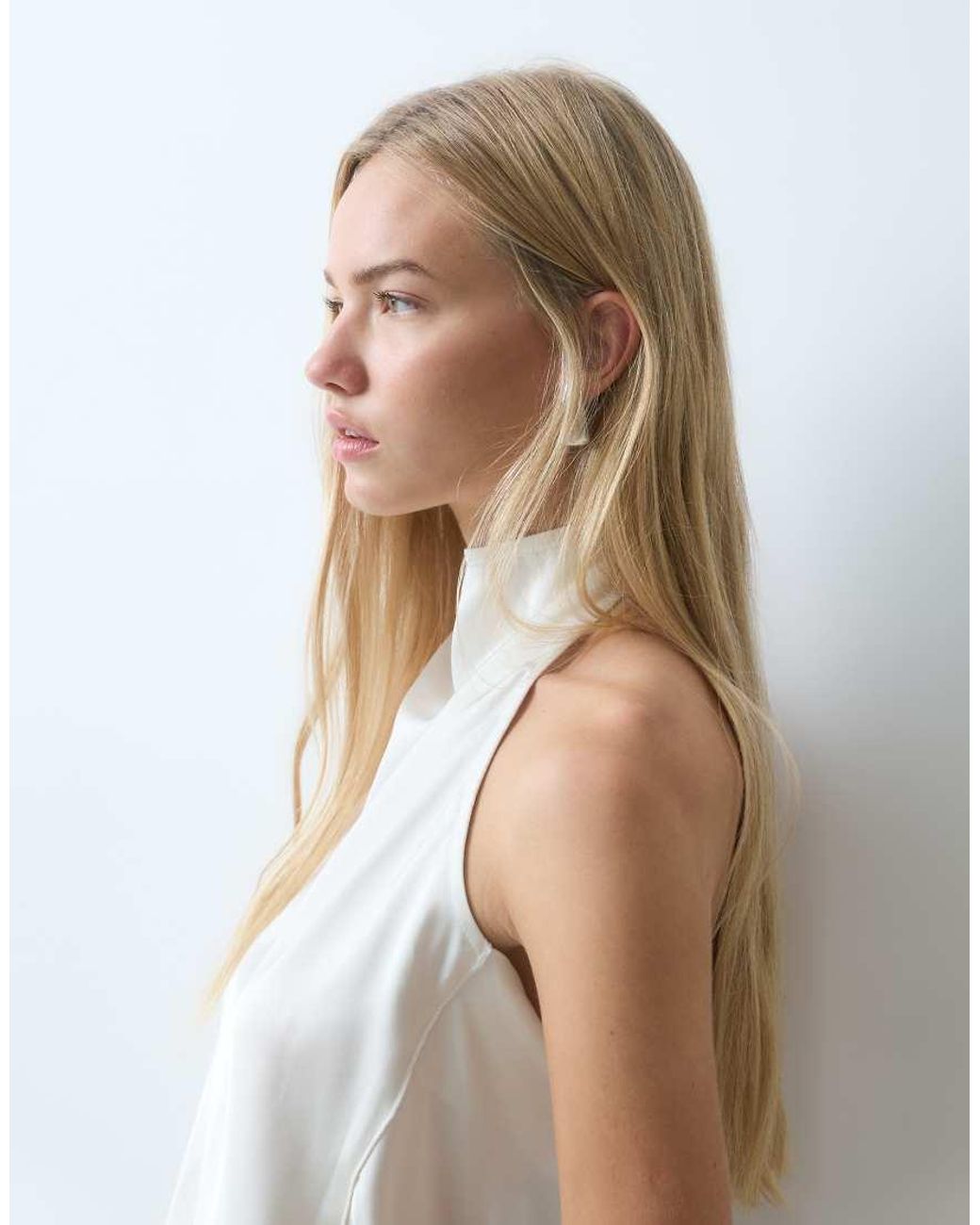 BRONZE SNAKE White Open Back Asymmetric Halterneck Top
