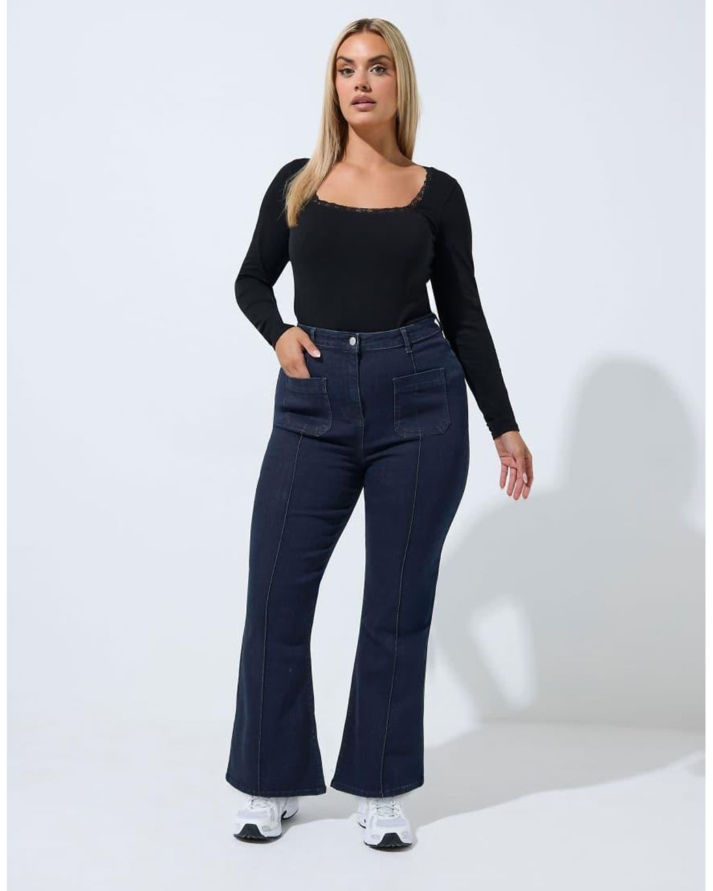 Yours Clothing Blue Flared Seam Detail Jeans
