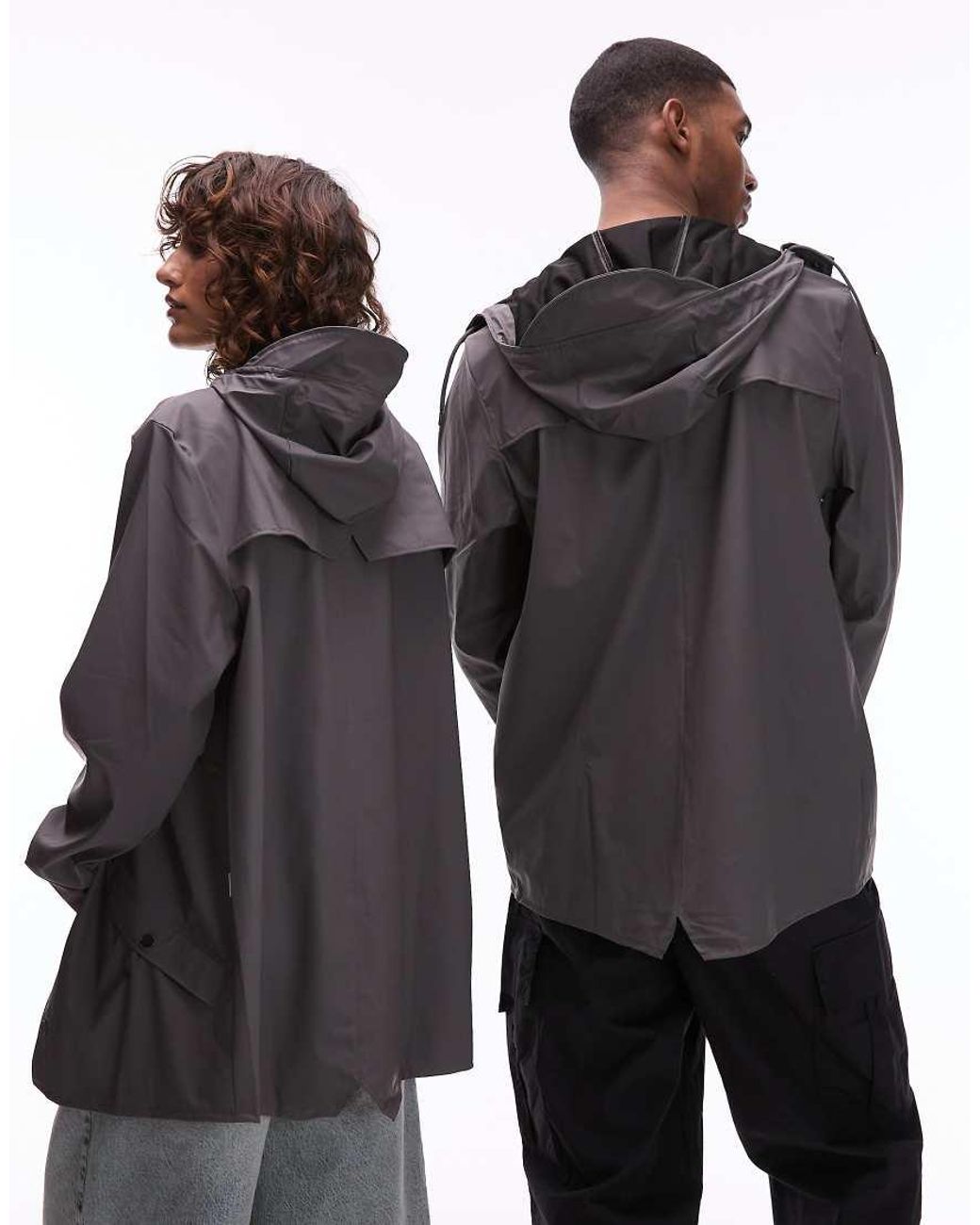 Rains White 12010 Unisex Waterproof Short Hooded Jacket