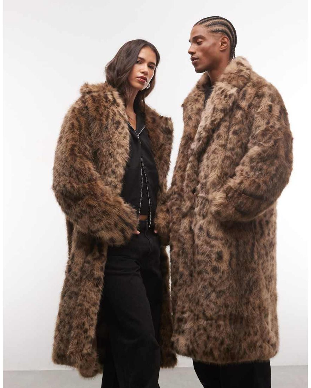 Reclaimed Vintage Brown Unisex Faux Fur Maxi Coat