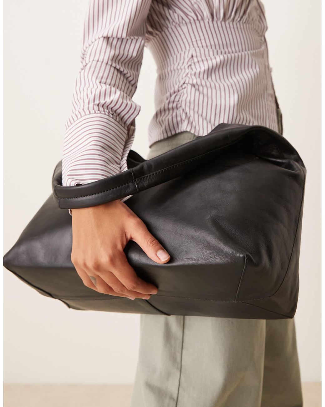 ASOS Black Premium Leather Scoop Tote Bag